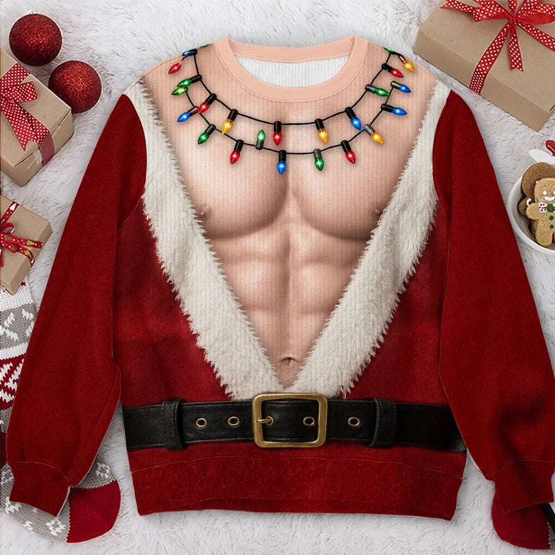 🎅 Steal the Spotlight! Funny Santa Printed Christmas Long Sleeve Shirt