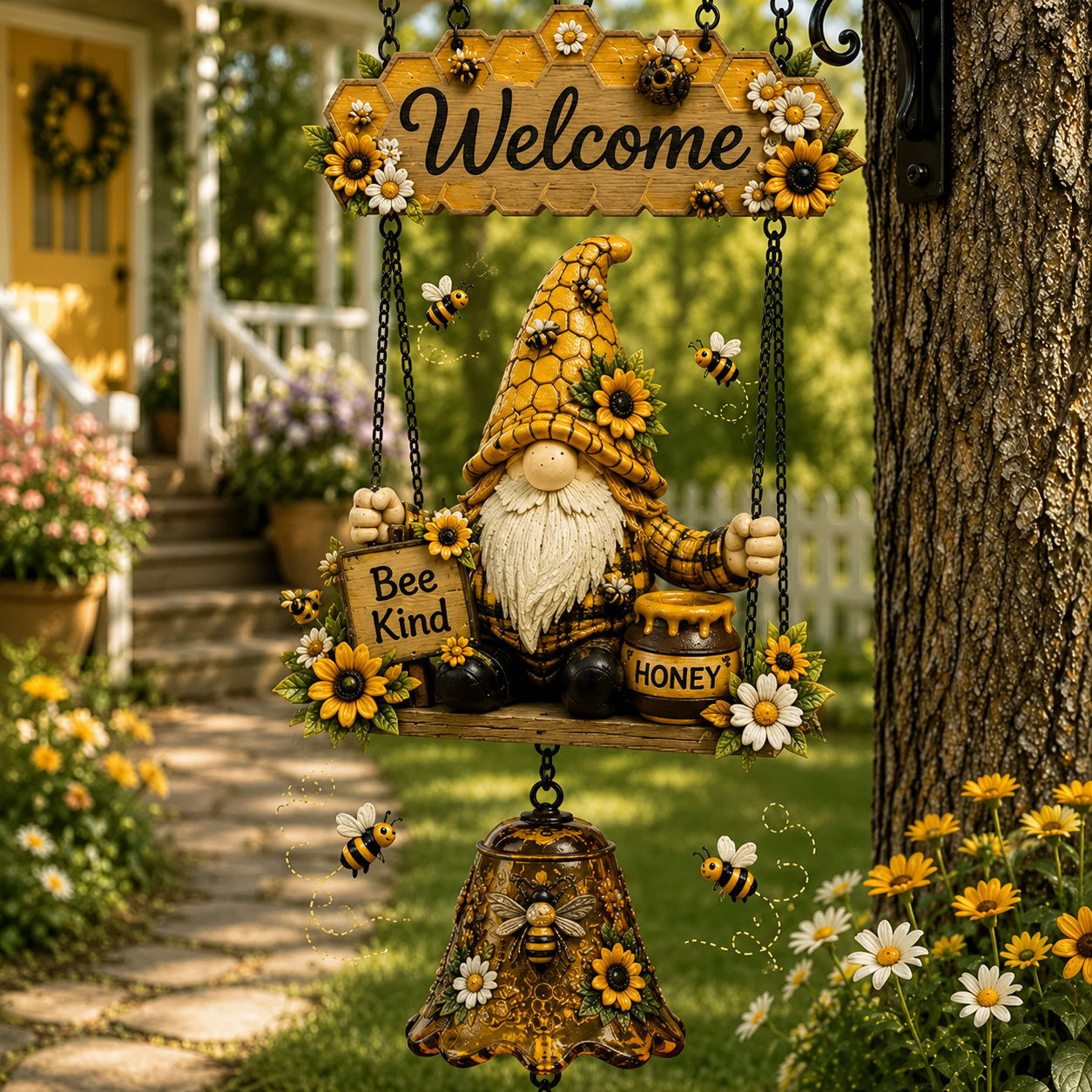 🔔 Rustic Welcome Sign with Vintage Bell — A beautiful, relaxing blikfang for your garden! 🌼