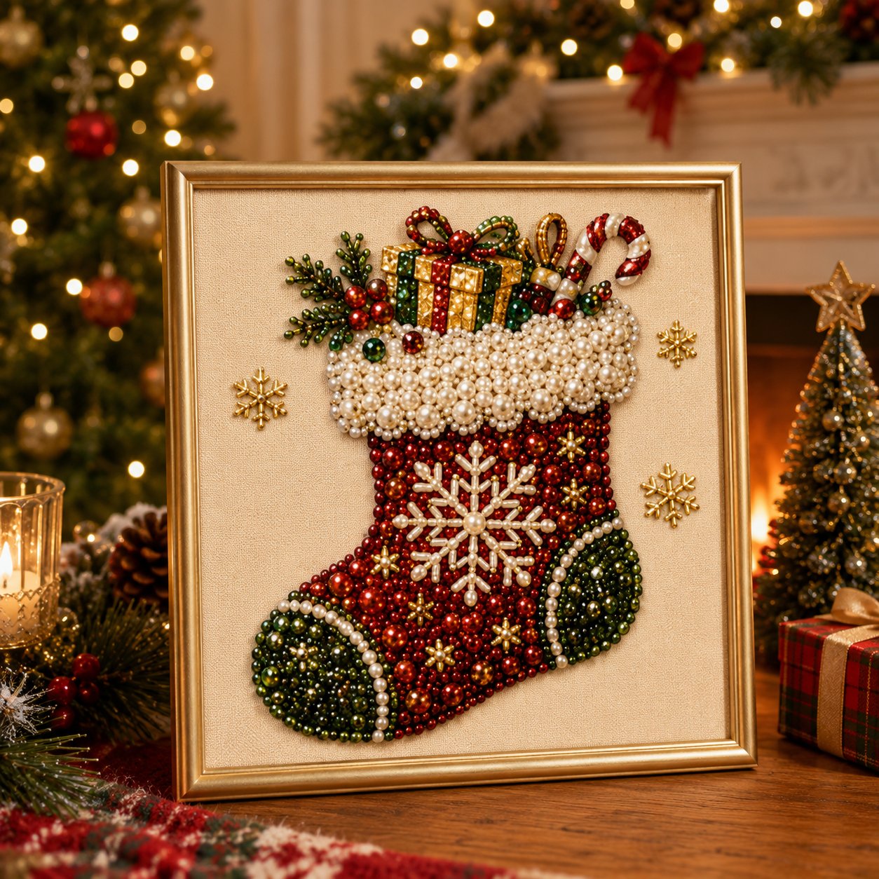 Cosy Winter Crafting 🎄 3D Christmas Raised Pearl Paint-by-Numbers Set (Includes Elegant Frame)
