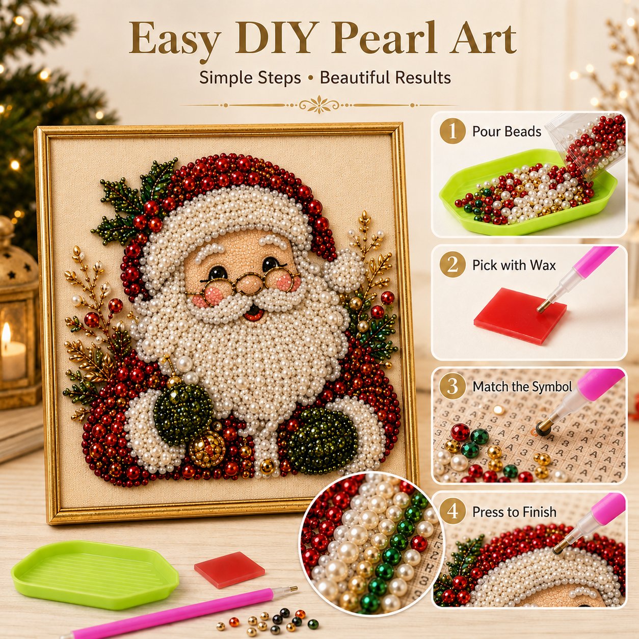 Cosy Winter Crafting 🎄 3D Christmas Raised Pearl Paint-by-Numbers Set (Includes Elegant Frame)