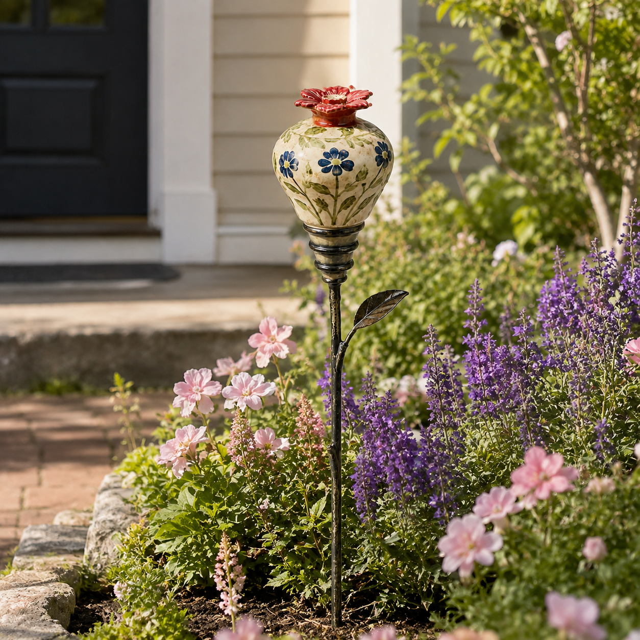 🌿 Vintage Ceramic Garden Stake – Handcrafted Floral Charm for Your Flower Beds 🌺