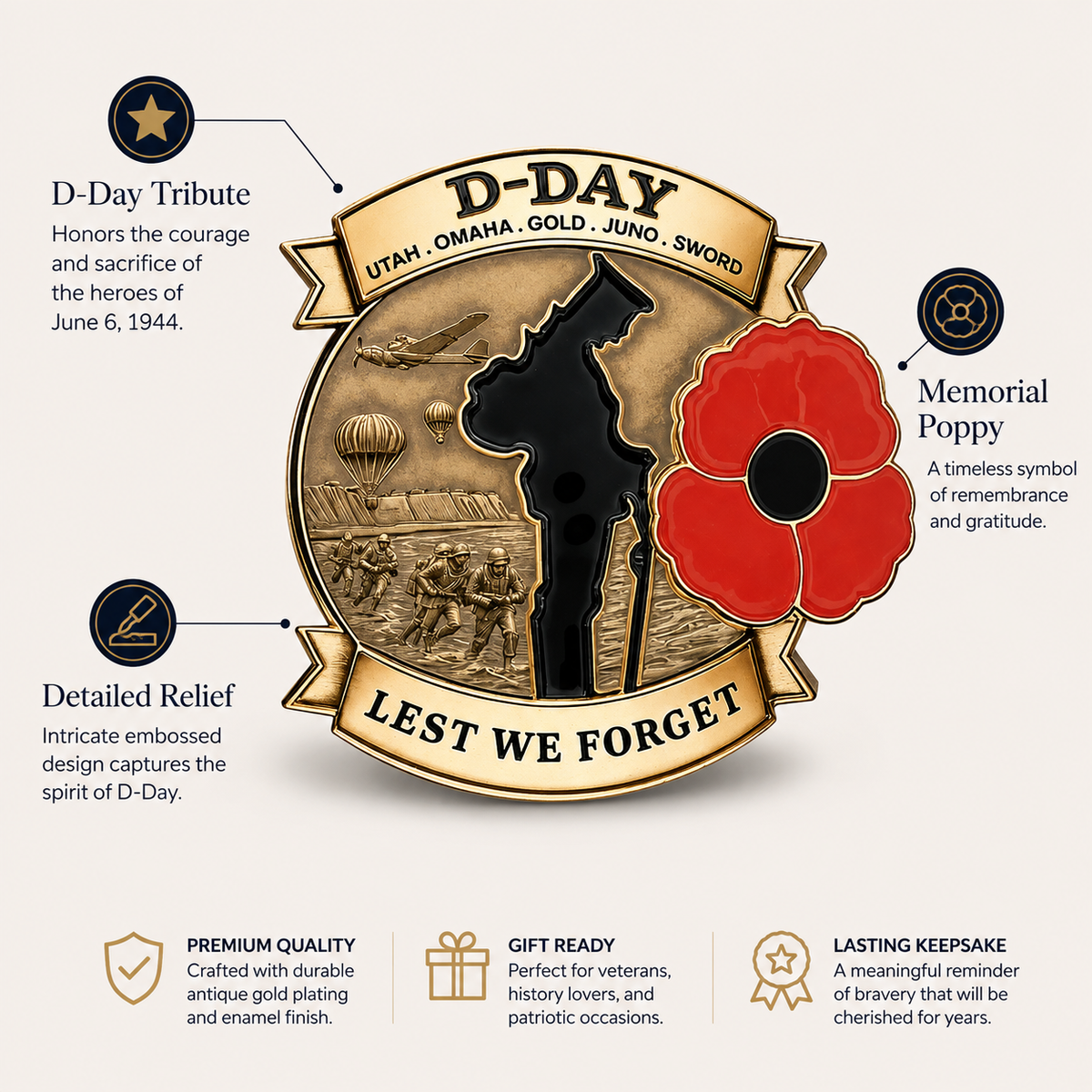 Honor Their Sacrifice 🌹 80th Anniversary Brooch (Free Delivery Funded by 80th Remembrance Grant – Ends Today)