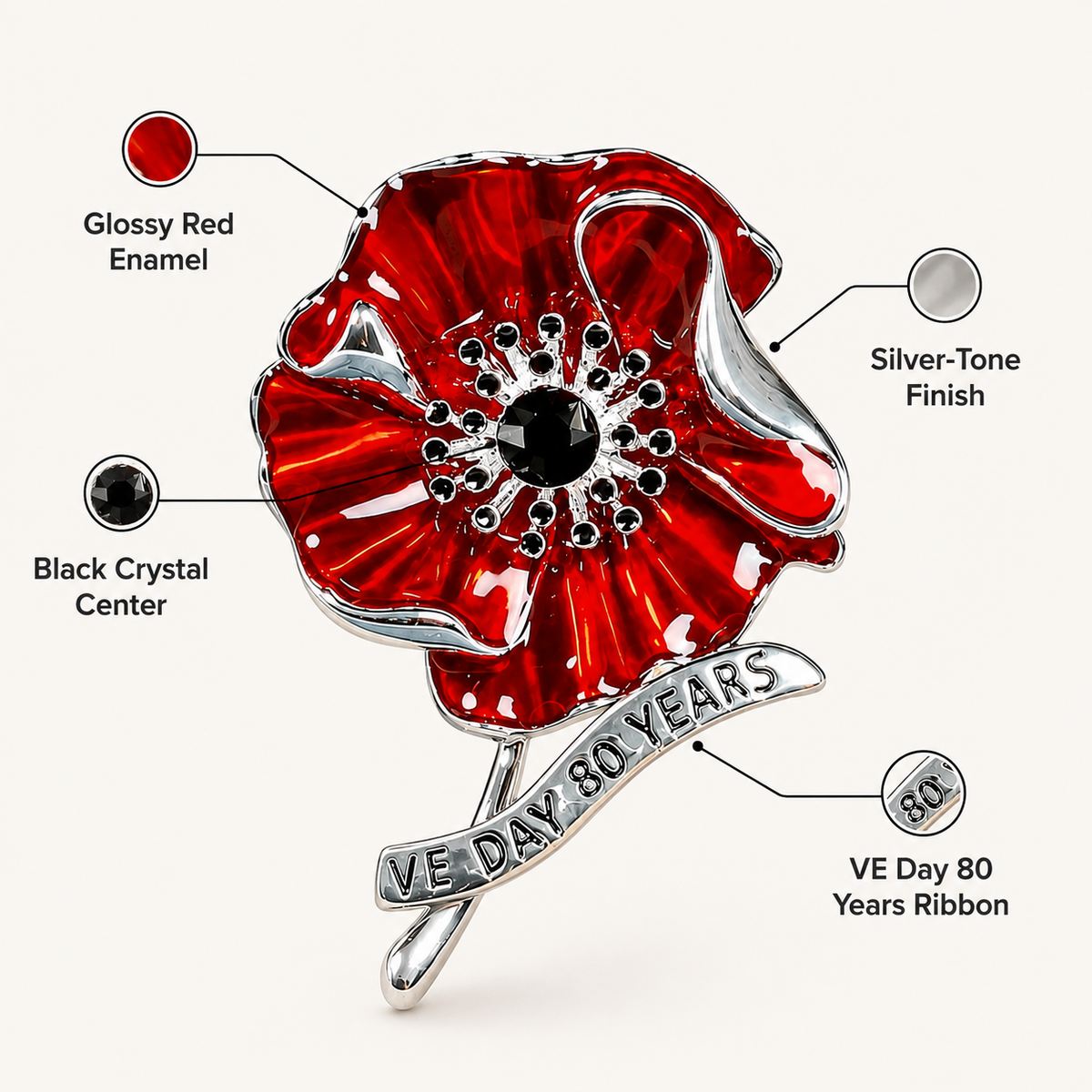 "Lest We Forget" 🌺 Official VE Day 80th Anniversary Brooch