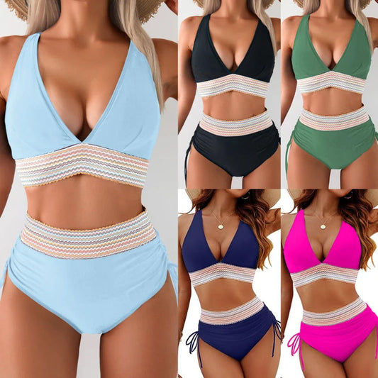 💖💃2025 High Waisted Tummy Control Colour Block Bikini Sets