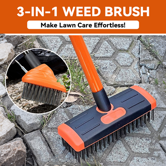 🌿 Weeds in driveway cracks? One brush scrapes, rakes, and sweeps them away! 🧹💥