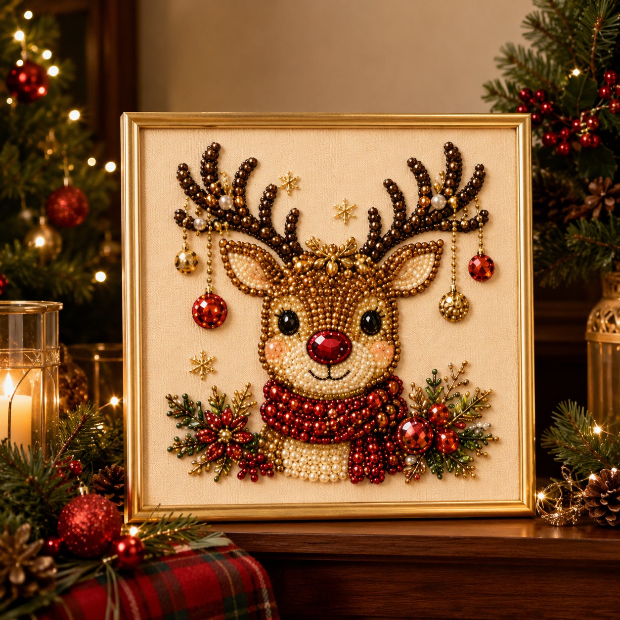 Cosy Winter Crafting 🎄 3D Christmas Raised Pearl Paint-by-Numbers Set (Includes Elegant Frame)