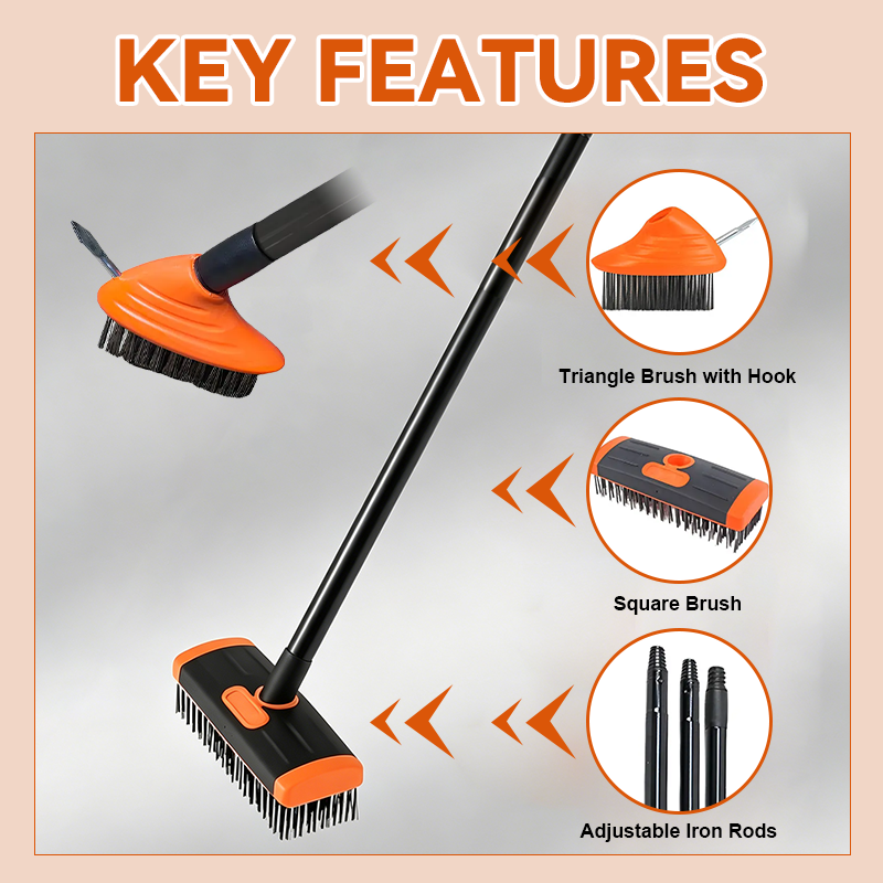 🌿 Weeds in driveway cracks? One brush scrapes, rakes, and sweeps them away! 🧹💥