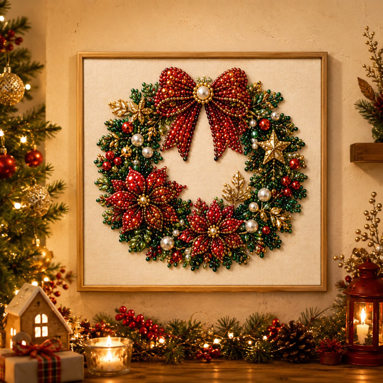 Cosy Winter Crafting 🎄 3D Christmas Raised Pearl Paint-by-Numbers Set (Includes Elegant Frame)