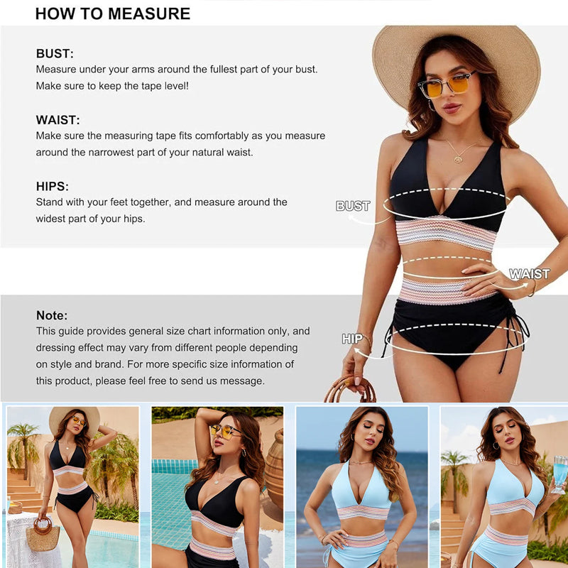 💖💃2025 High Waisted Tummy Control Colour Block Bikini Sets
