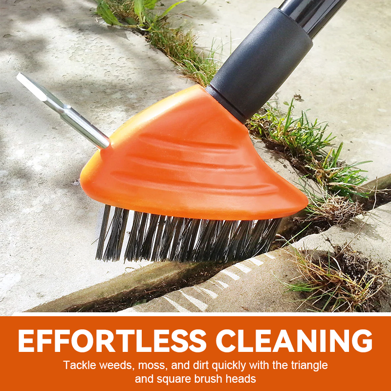 🌿 Weeds in driveway cracks? One brush scrapes, rakes, and sweeps them away! 🧹💥