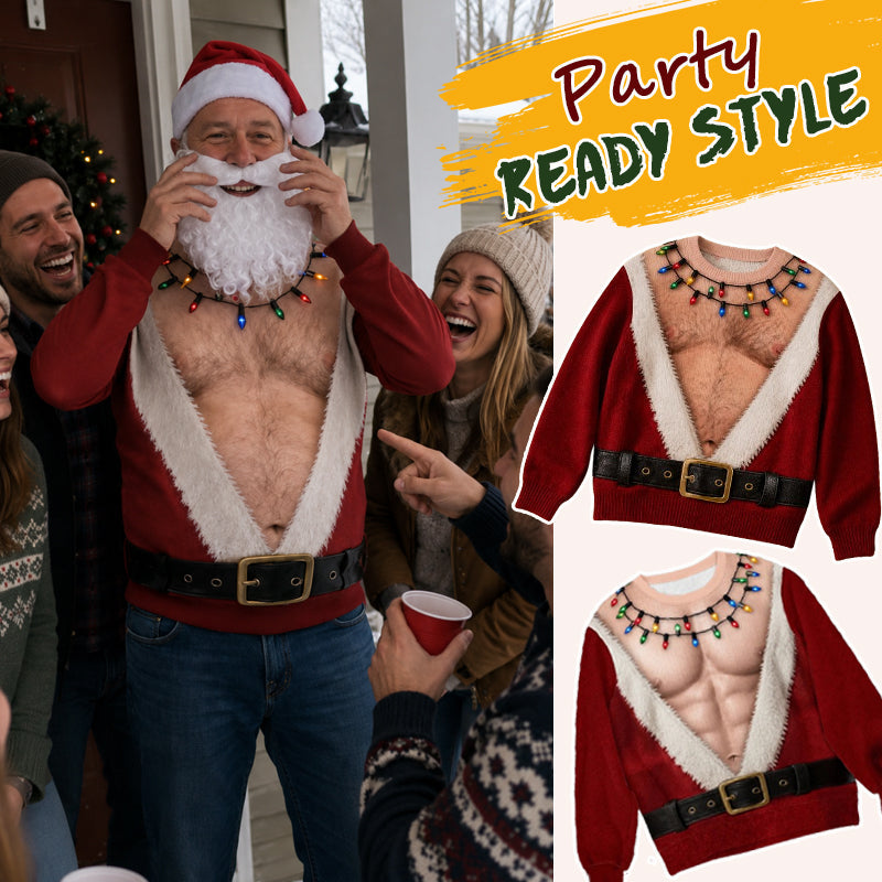 🎅 Steal the Spotlight! Funny Santa Printed Christmas Long Sleeve Shirt