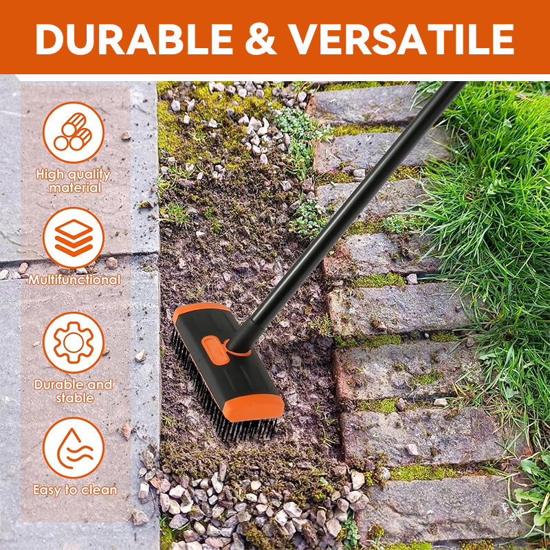 🌿 Weeds in driveway cracks? One brush scrapes, rakes, and sweeps them away! 🧹💥
