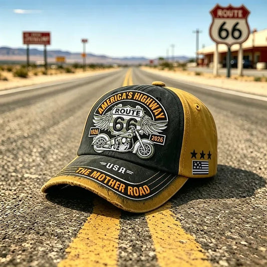⌛️ LAST DAY! 🔥 Free Delivery Today Only 🏍️ Retro Route 66 100th Anniversary Cap | Stonewashed Vintage Fit
