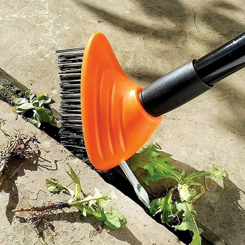 🌿 Weeds in driveway cracks? One brush scrapes, rakes, and sweeps them away! 🧹💥