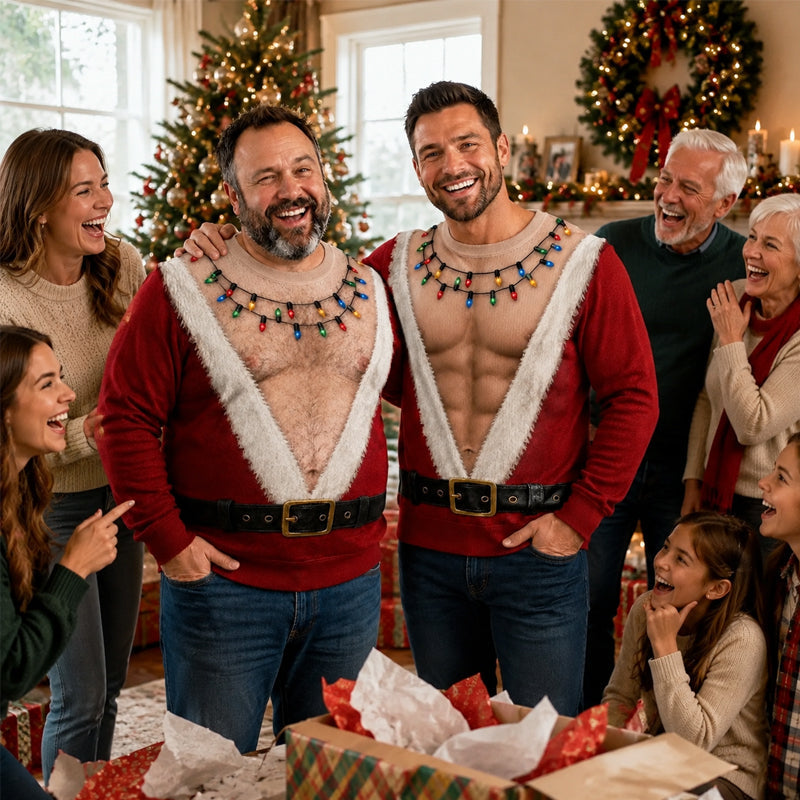 🎅 Steal the Spotlight! Funny Santa Printed Christmas Long Sleeve Shirt