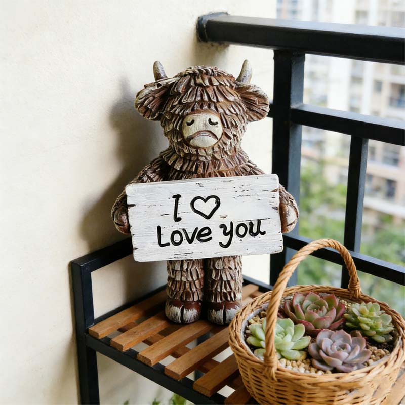 "I Love You" Highland Cow Statue – A Heartwarming Keepsake for Someone Special 🐂❤️