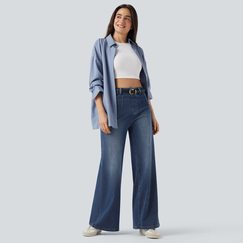 High-Waisted Stretchy Wide-Leg Jeans – Flattering Fit & All-Day Comfort 👖