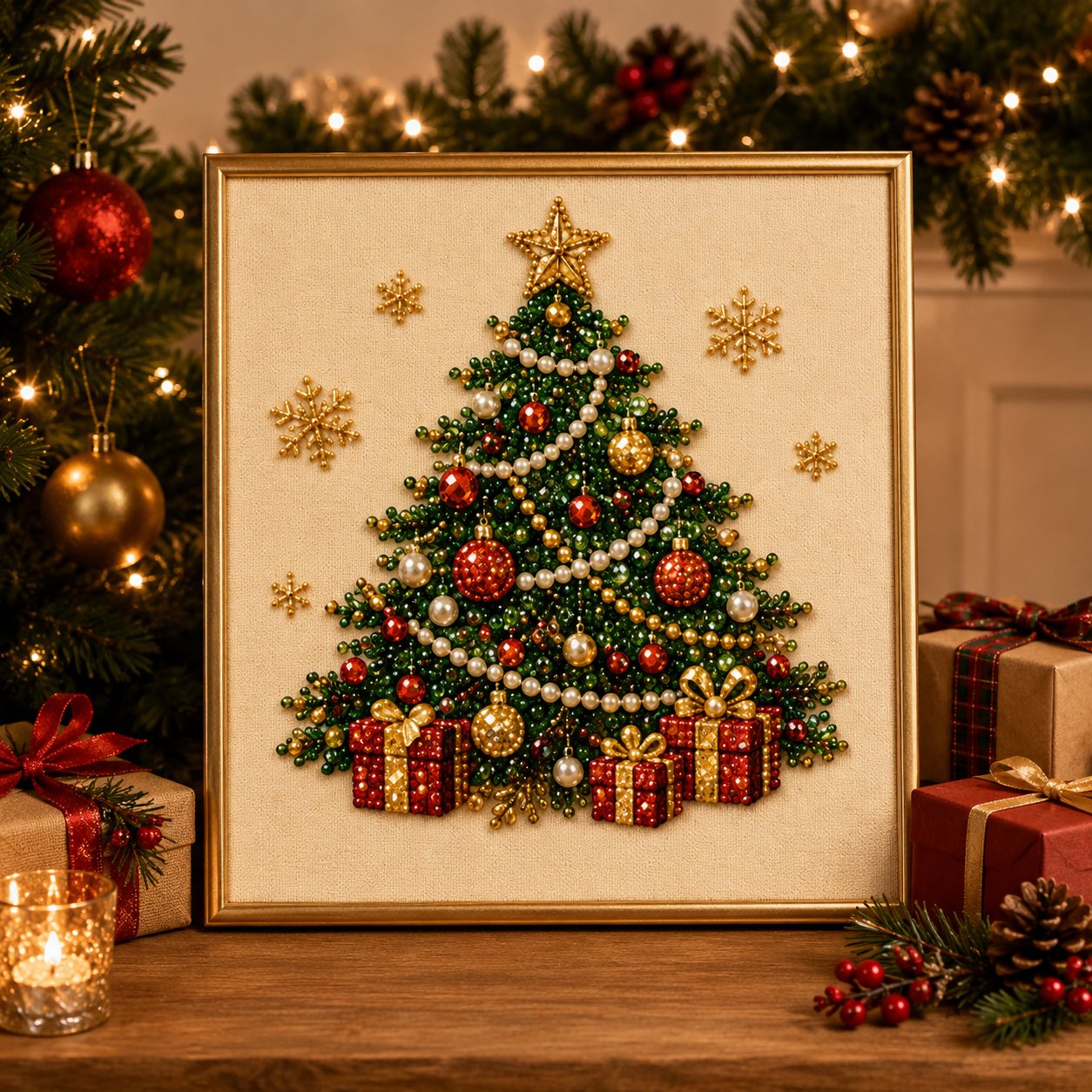 Cosy Winter Crafting 🎄 3D Christmas Raised Pearl Paint-by-Numbers Set (Includes Elegant Frame)
