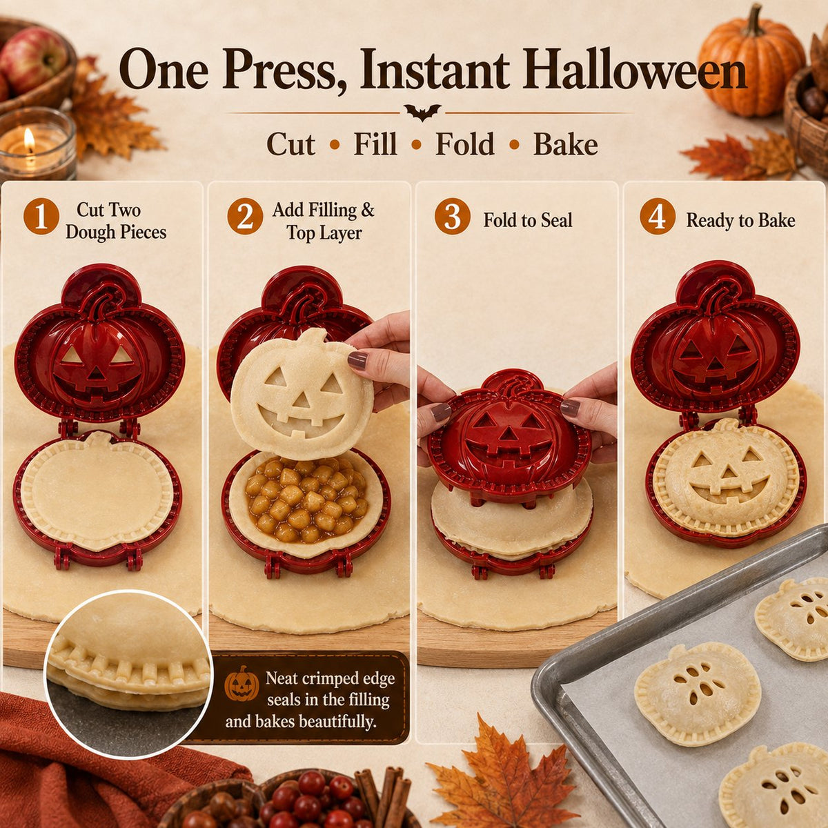 🕸️ 8-Pack Halloween Pocket Pie Molds – Bake Delightfully Spooky Mini Pies at Home!