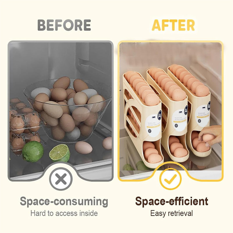 Rolling Egg Organiser – Space-Saving Fridge Storage (30 Eggs) 🥚✨