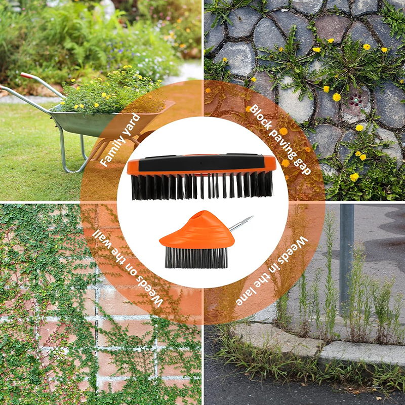 🌿 Weeds in driveway cracks? One brush scrapes, rakes, and sweeps them away! 🧹💥