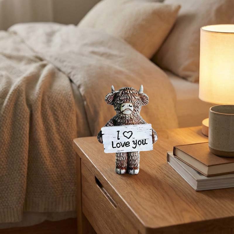 "I Love You" Highland Cow Statue – A Heartwarming Keepsake for Someone Special 🐂❤️