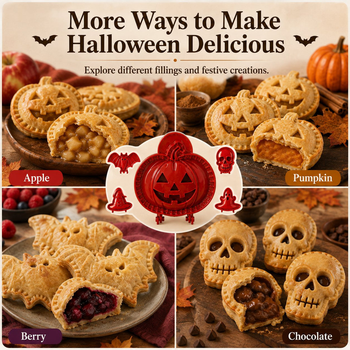 🕸️ 8-Pack Halloween Pocket Pie Molds – Bake Delightfully Spooky Mini Pies at Home!