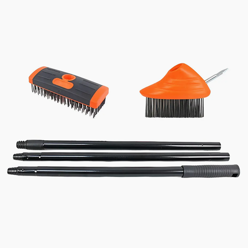 🌿 Weeds in driveway cracks? One brush scrapes, rakes, and sweeps them away! 🧹💥