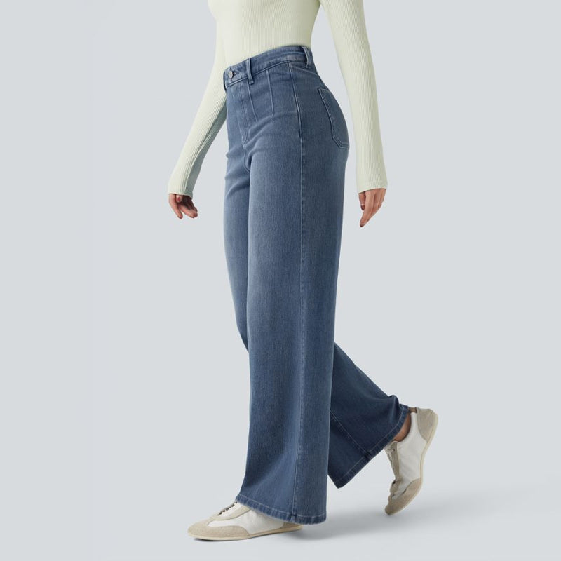 High-Waisted Stretchy Wide-Leg Jeans – Flattering Fit & All-Day Comfort 👖