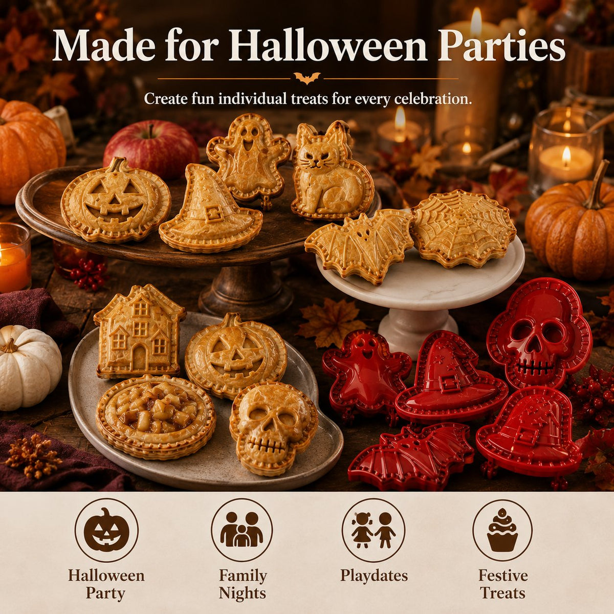 🕸️ 8-Pack Halloween Pocket Pie Molds – Bake Delightfully Spooky Mini Pies at Home!