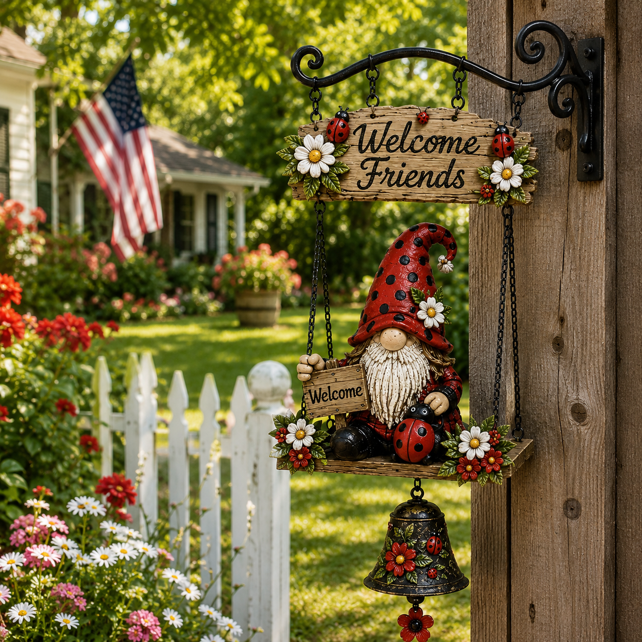 🔔 Rustic Welcome Sign with Vintage Bell — A beautiful, relaxing blikfang for your garden! 🌼