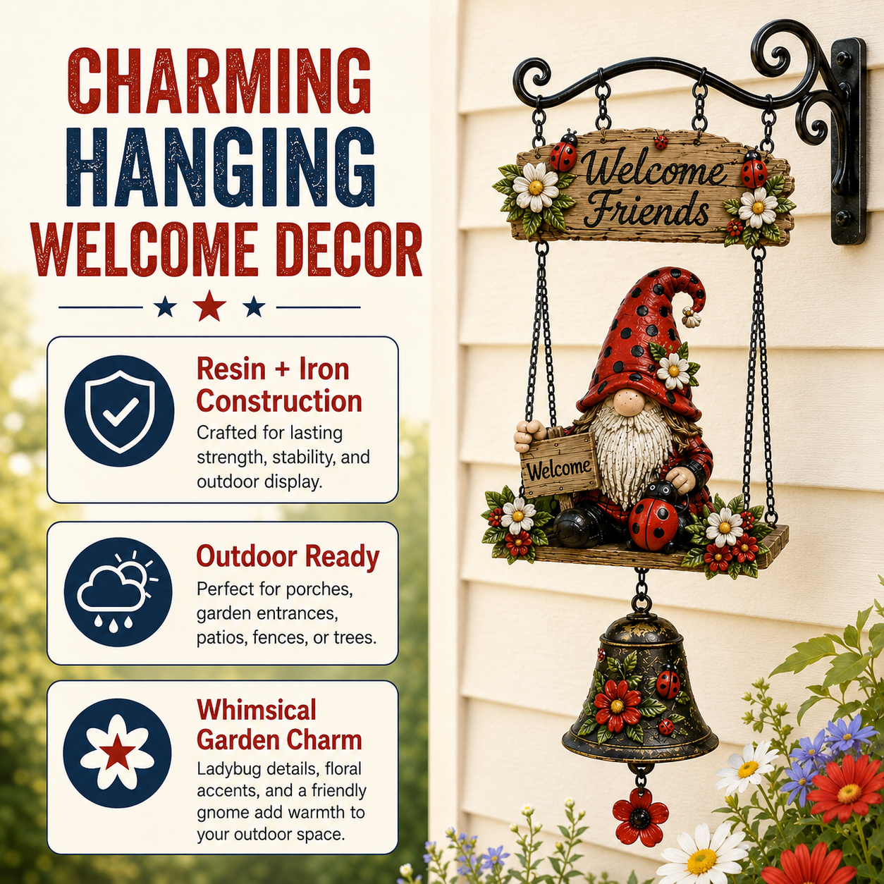 🔔 Rustic Welcome Sign with Vintage Bell — A beautiful, relaxing blikfang for your garden! 🌼