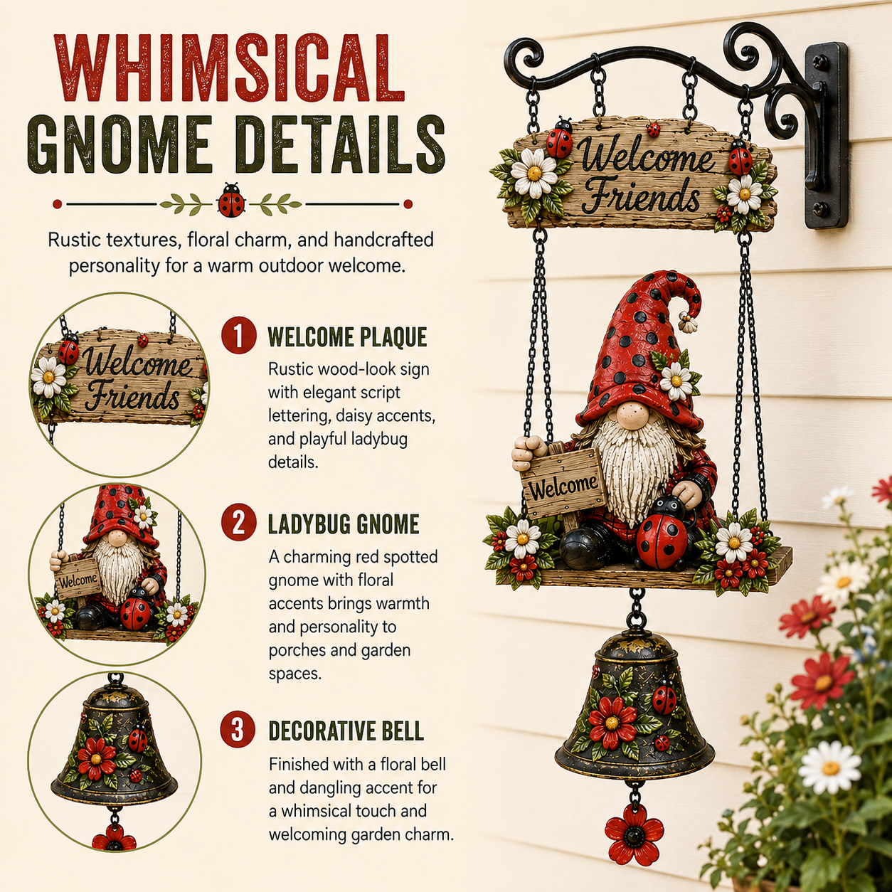 🔔 Rustic Welcome Sign with Vintage Bell — A beautiful, relaxing blikfang for your garden! 🌼