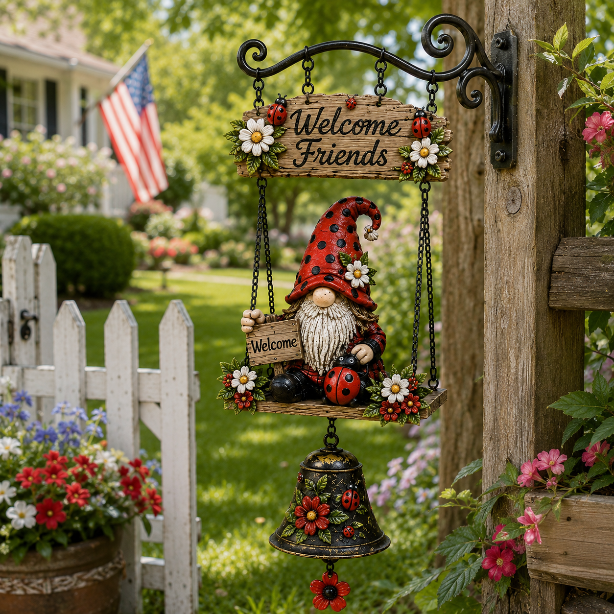 🔔 Rustic Welcome Sign with Vintage Bell — A beautiful, relaxing blikfang for your garden! 🌼