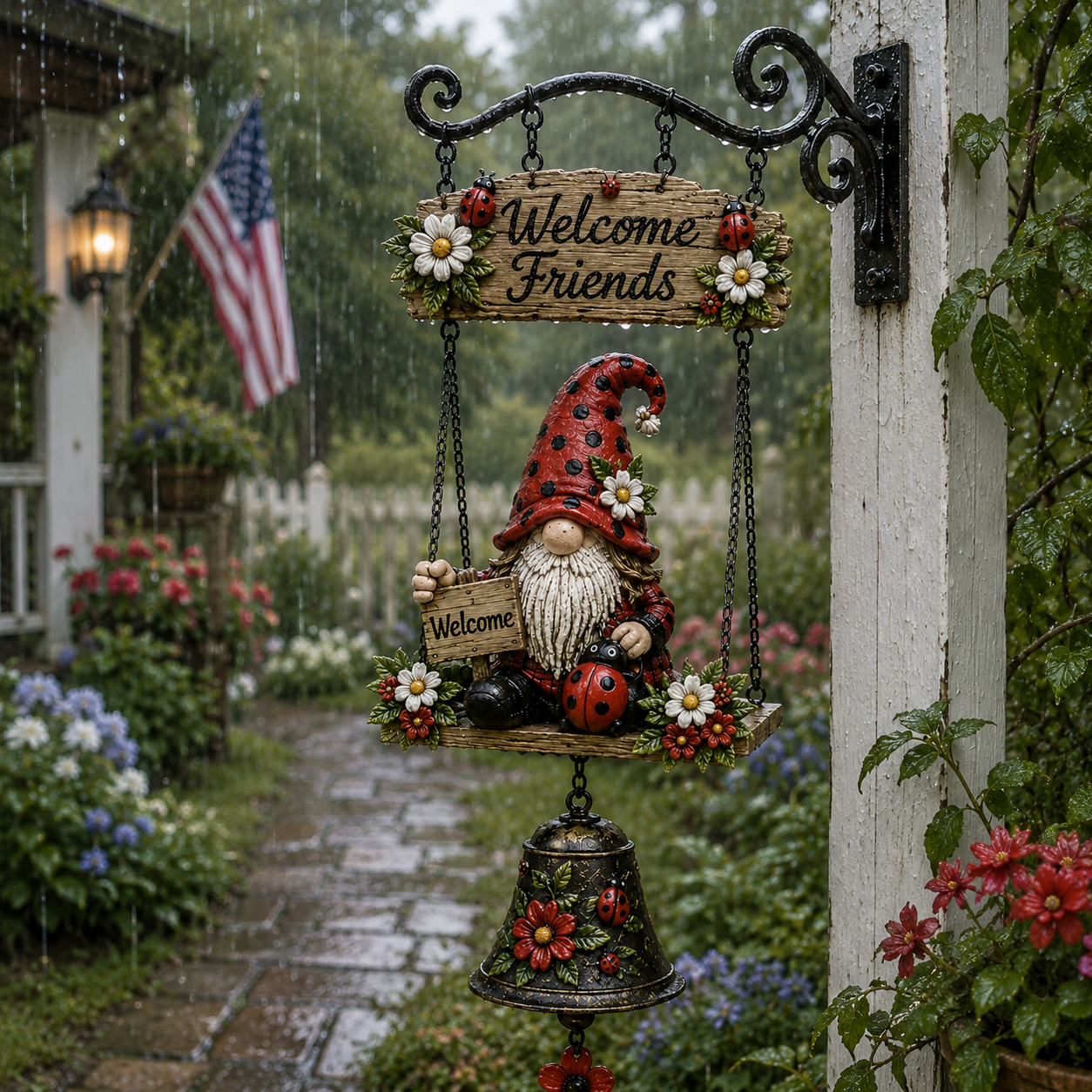 🔔 Rustic Welcome Sign with Vintage Bell — A beautiful, relaxing blikfang for your garden! 🌼