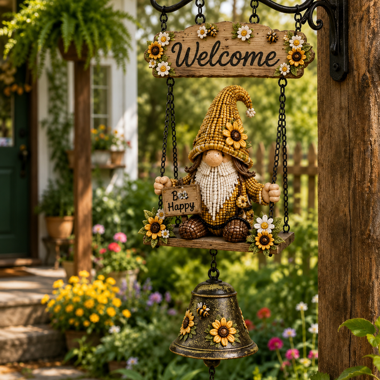 🔔 Rustic Welcome Sign with Vintage Bell — A beautiful, relaxing blikfang for your garden! 🌼