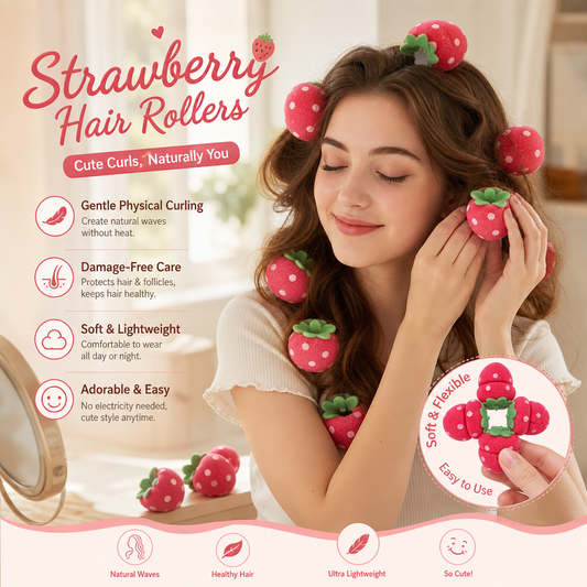 🍓 Sleep your way to perfect bouncy curls: The heatless strawberry rollers that save your hair and your mornings! ✨