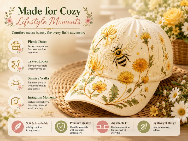 🌸🌿 Garden Morning Baseball Cap: Gentle Sunshine & Everyday Coziness! ☀️🌱🧢