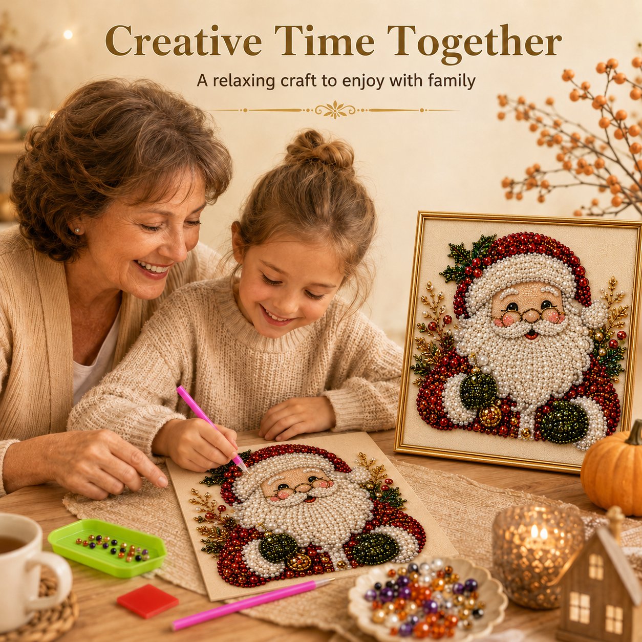Cosy Winter Crafting 🎄 3D Christmas Raised Pearl Paint-by-Numbers Set (Includes Elegant Frame)