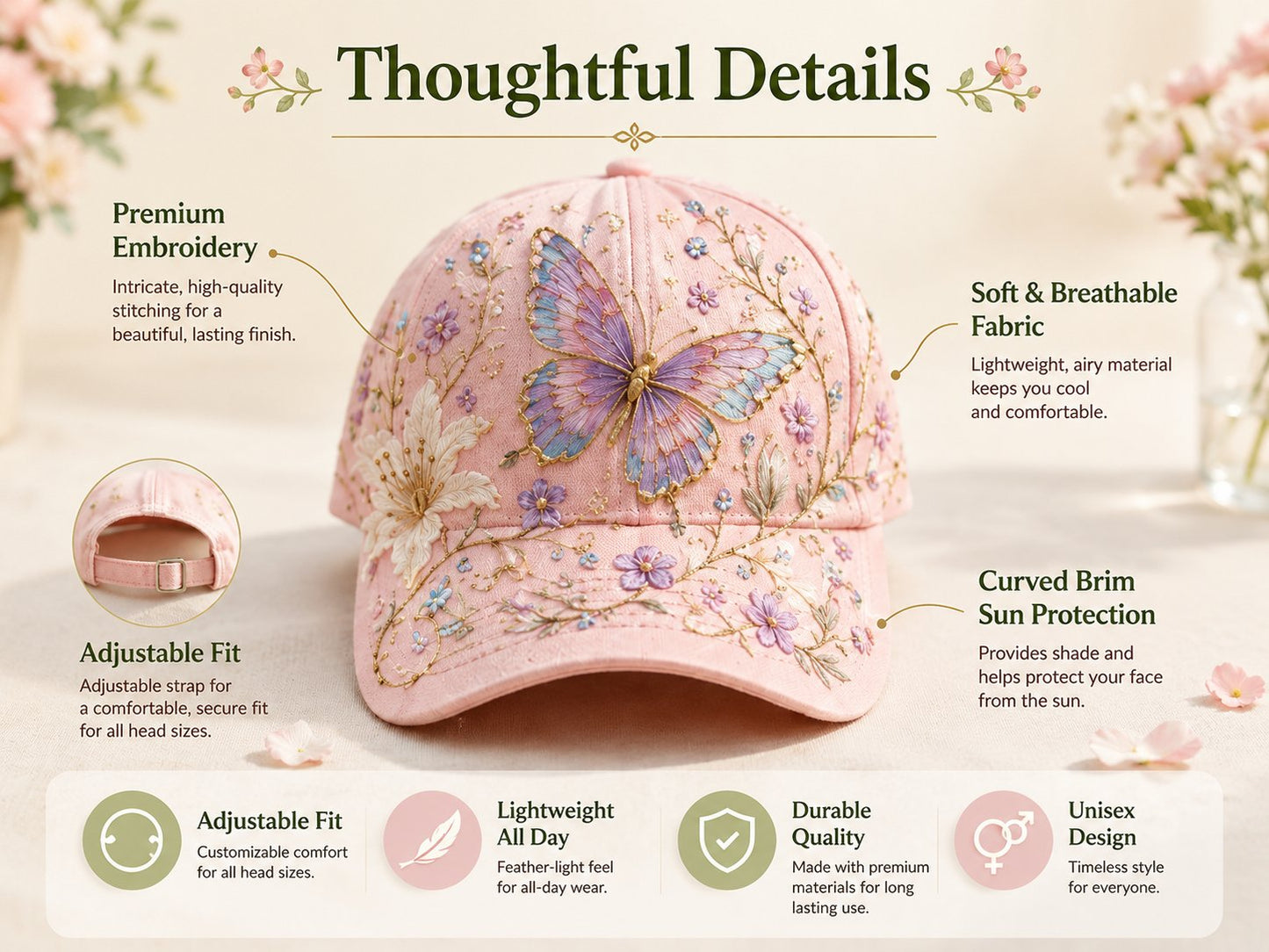 🌸🌿 Garden Morning Baseball Cap: Gentle Sunshine & Everyday Coziness! ☀️🌱🧢
