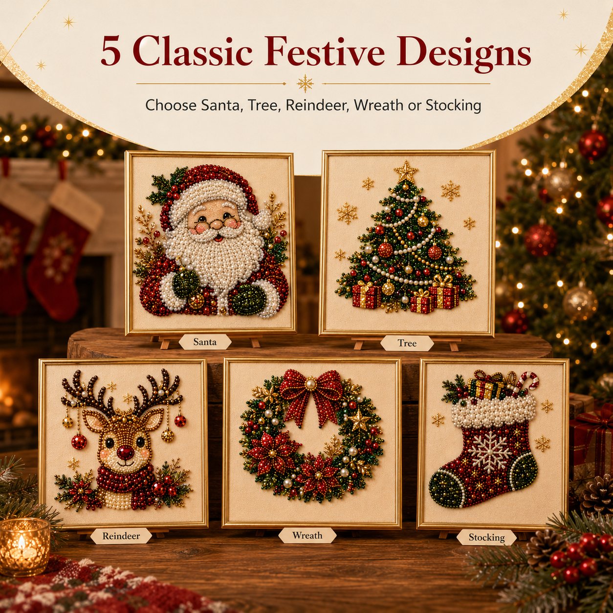 Cosy Winter Crafting 🎄 3D Christmas Raised Pearl Paint-by-Numbers Set (Includes Elegant Frame)