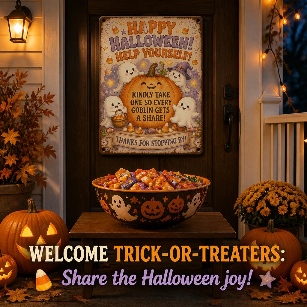 🎃 Happy Halloween "Help Yourself" Tin Sign — Enjoy Your Night Out While Leaving Treats for Every Little Goblin! 👻