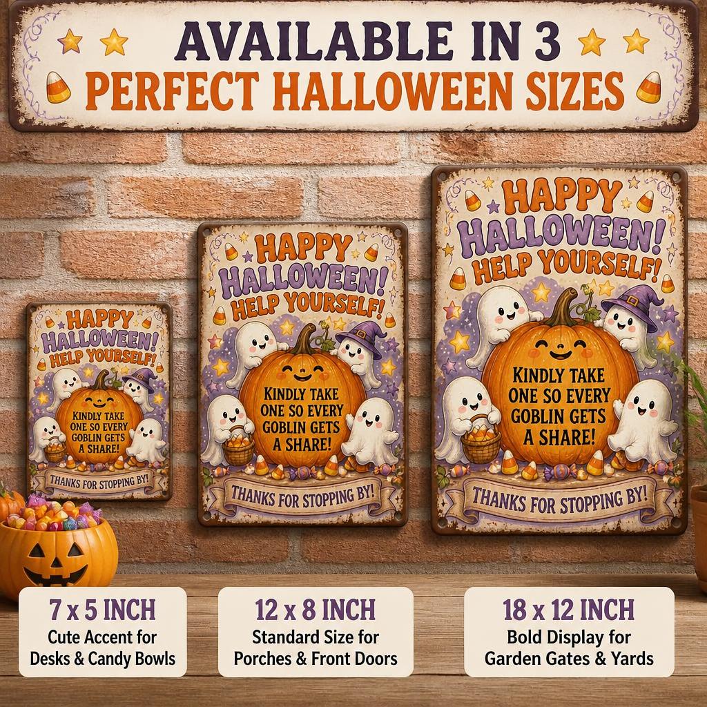 🎃 Happy Halloween "Help Yourself" Tin Sign — Enjoy Your Night Out While Leaving Treats for Every Little Goblin! 👻