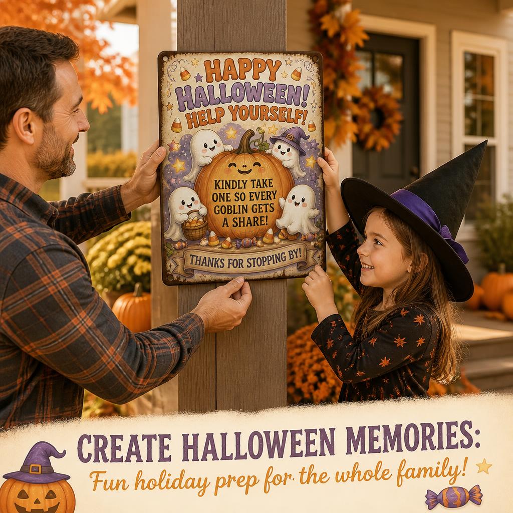 🎃 Happy Halloween "Help Yourself" Tin Sign — Enjoy Your Night Out While Leaving Treats for Every Little Goblin! 👻