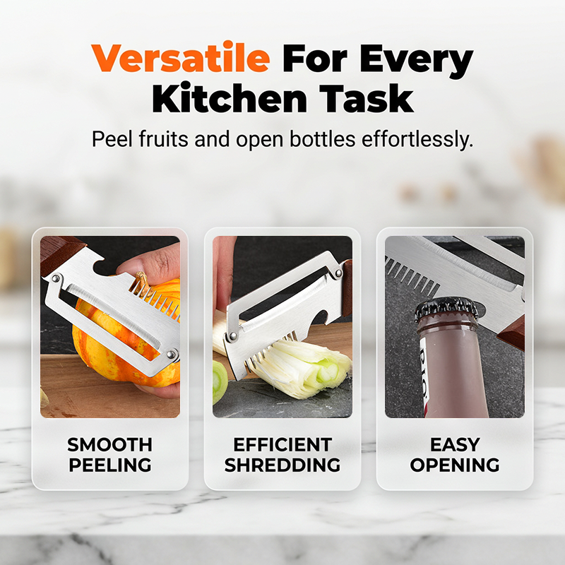 3-in-1 Multi-Purpose Kitchen Tool: Scallion Slicer, Peeler & Bottle Opener